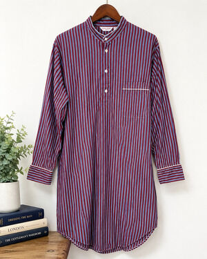 Derek Rose London Men's M 100% Cotton Striped Nightshirt Long Sleeve Sleep Shirt